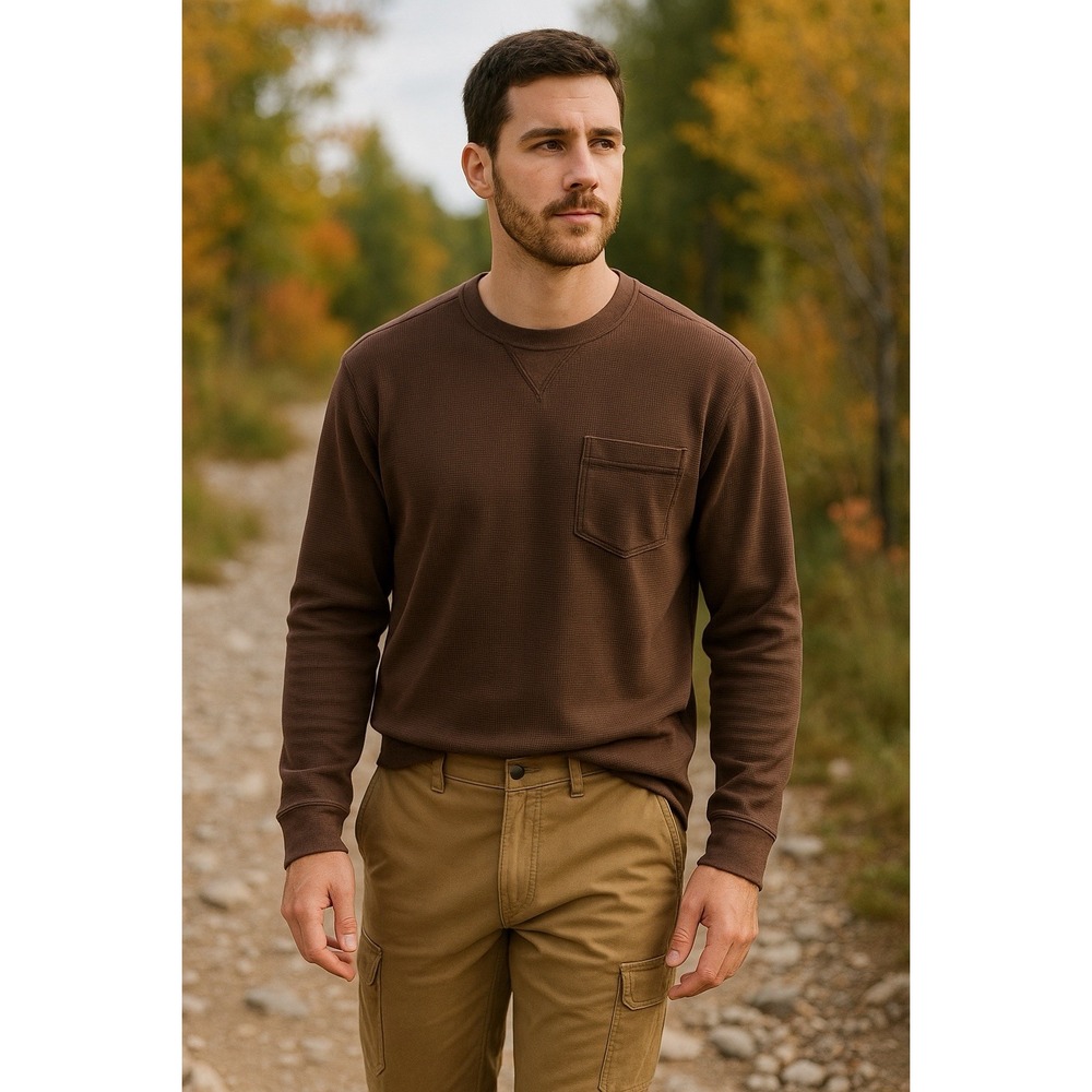 Duluth Trading Long Sleeve Thermal Crew Shirt Brown Men's Large Pocket
